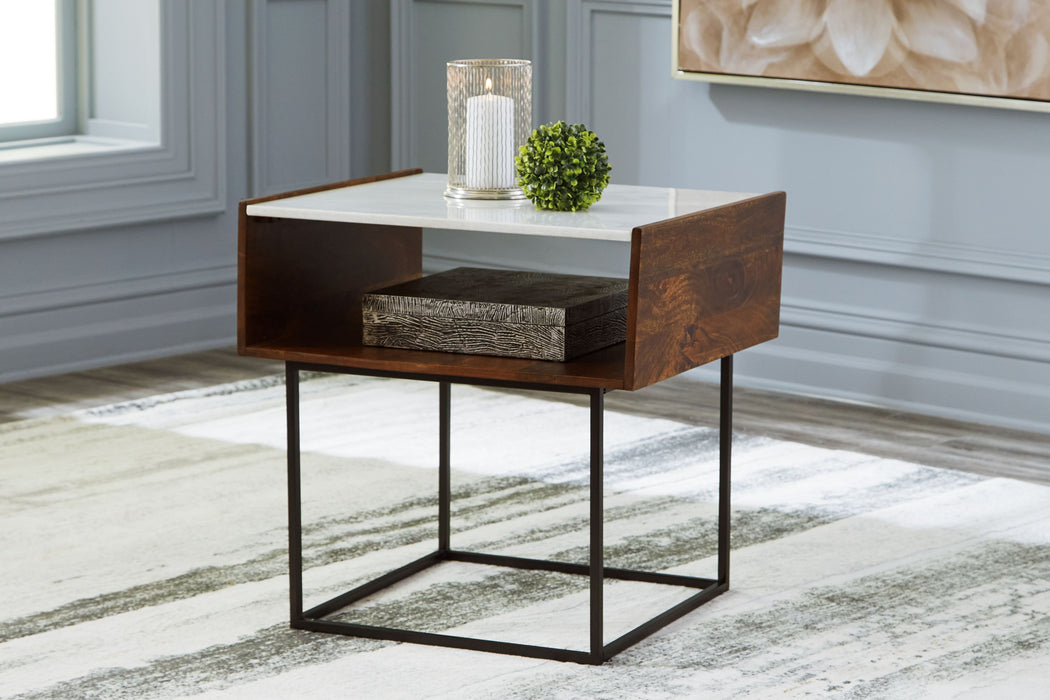 Rusitori - Brown / Beige / White - Rectangular End Table