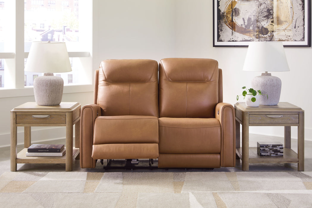 Tryanny - Butterscotch - Power Reclining Loveseat/ Adj Headrest