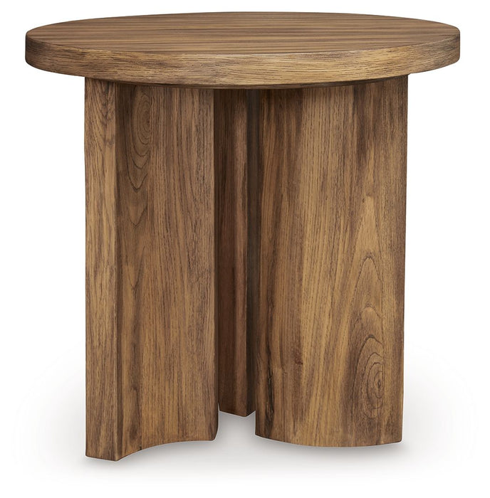 Austanny - Warm Brown - Round End Table Capital Discount Furniture Home Furniture, Furniture Store