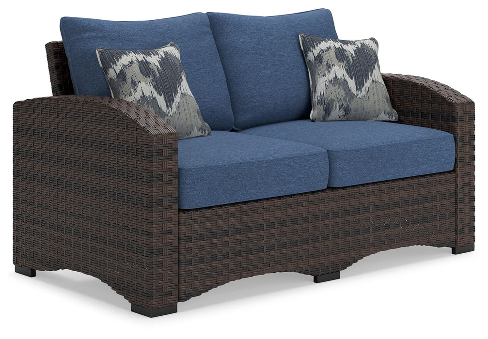 Windglow - Blue / Brown - Loveseat With Cushion Capital Discount Furniture Home Furniture, Furniture Store