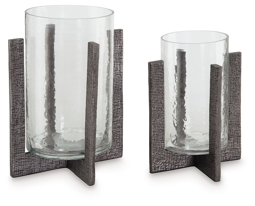 Garekton - Clear / Pewter Finish - Candle Holder Set (Set of 2) Capital Discount Furniture Home Furniture, Furniture Store