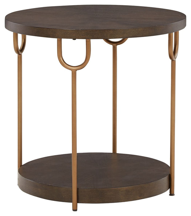 Brazburn - Dark Brown / Gold Finish - Round End Table Capital Discount Furniture Home Furniture, Furniture Store